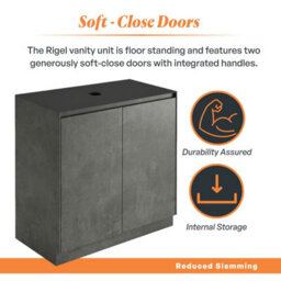 Plum&clay Rigel Concrete Grey Floor Standing Bathroom Vanity Unit With Black Worktop (W)900mm (H)850mm - thumbnail 4