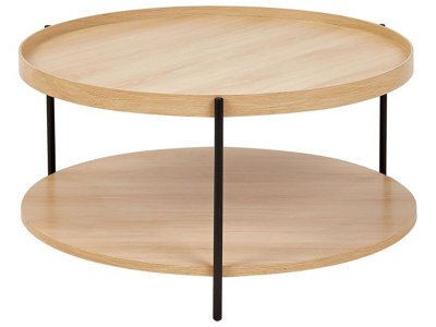 Wyld And Coco Round Coffee Table 78Cm Wood-Knot Top, Black Iron Frame - image 1