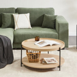 Wyld And Coco Round Coffee Table 78Cm Wood-Knot Top, Black Iron Frame - thumbnail 2