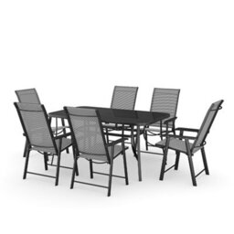 Living And Home Set Of 7 Black Garden Ripple Glass Rectangle Umbrella Table And Folding Chairs Set 150 Cm - thumbnail 4
