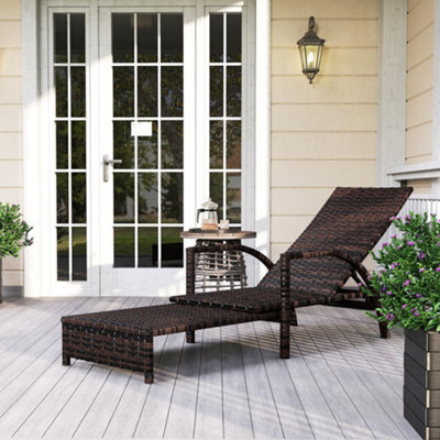 Outsunny Pe Rattan Sun Lounger With 4-Level Adjustable Backrest, Mixed-Brown