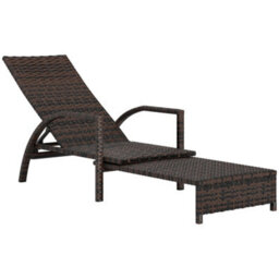 Outsunny Pe Rattan Sun Lounger With 4-Level Adjustable Backrest, Mixed-Brown - thumbnail 2