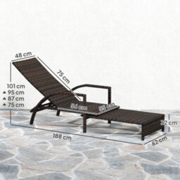 Outsunny Pe Rattan Sun Lounger With 4-Level Adjustable Backrest, Mixed-Brown - thumbnail 3