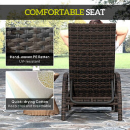 Outsunny Pe Rattan Sun Lounger With 4-Level Adjustable Backrest, Mixed-Brown - thumbnail 6