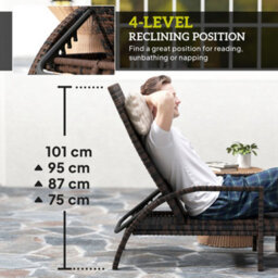 Outsunny Pe Rattan Sun Lounger With 4-Level Adjustable Backrest, Mixed-Brown - thumbnail 4