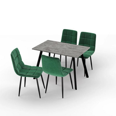 Urbn-Living Urbn Living 110Cm Dining Table & 4 Pcs Velvet Chairs Set Modern Metal Kitchen Furniture Concrete Table And Green Chair - image 1