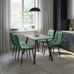 Urbn-Living Urbn Living 110Cm Dining Table & 4 Pcs Velvet Chairs Set Modern Metal Kitchen Furniture Concrete Table And Green Chair - thumbnail 2