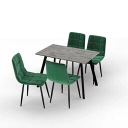Urbn-Living Urbn Living 110Cm Dining Table & 4 Pcs Velvet Chairs Set Modern Metal Kitchen Furniture Concrete Table And Green Chair