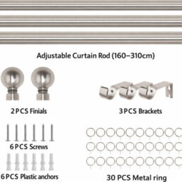 Shopnbits Extendable Curtain Pole Set Chrome 160 To 310Cm 28mm Diameter With Ball Finials - thumbnail 4