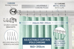 Shopnbits Extendable Curtain Pole Set Chrome 160 To 310Cm 28mm Diameter With Ball Finials - thumbnail 6