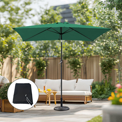 Sundaze 2X3M Green Rectangular Garden Parasol Crank Tilt Umbrella W/ Base Cover - image 1