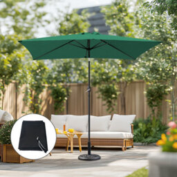 Sundaze 2X3M  Green Rectangular Garden Parasol Crank Tilt Umbrella  W/ Base Cover