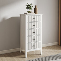 Melody Maison Tallboy 5 Drawer Bedside Table - Hales White Range - thumbnail 5