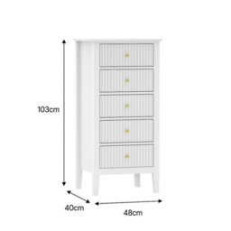 Melody Maison Tallboy 5 Drawer Bedside Table - Hales White Range - thumbnail 7
