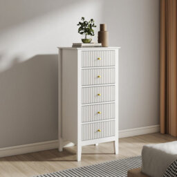 Melody Maison Tallboy 5 Drawer Bedside Table - Hales White Range - thumbnail 2