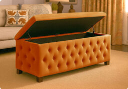 150Cm Wide Empire Ottoman Storage Box With Legs, Burnt Orange Velvet Chesterfield Upholstered Ottoman Footstool Coffee Table - thumbnail 5