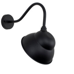 Valuelights Porter Ip23 Rated Black Metal Swan Neck Decorative Outdoor Wall Light With Dome Shaped Light Shade With Led Bulb