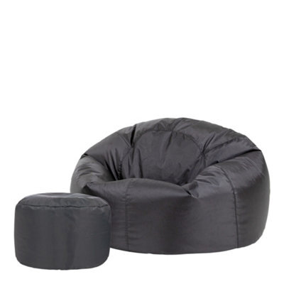 Icon Kingston Adult Classic Indoor Outdoor Bean Bag & Square Footstool Pouffe Charcoal - image 1