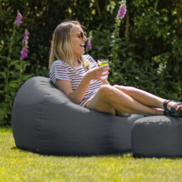 Icon Kingston Adult Classic Indoor Outdoor Bean Bag & Square Footstool Pouffe Charcoal - thumbnail 2
