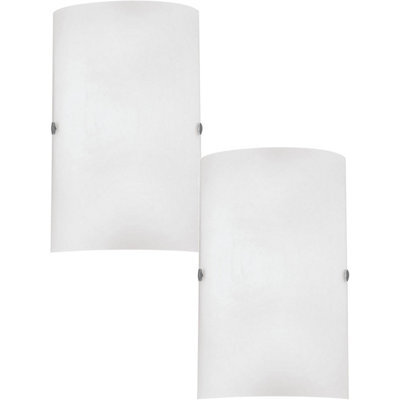 Set Of 2 Modern Satin Nickel Wall Lights With White Glass Shades - image 1