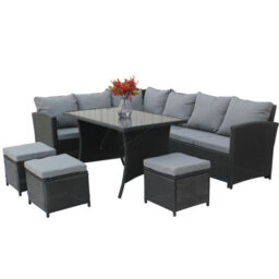 Birchtree Pe Rattan Garden Furniture Set Sofa Chair Foot Stool Table Glass Coffee Table 9 Seater Cushion Outdoor Patio Rfs04 Black - thumbnail 2