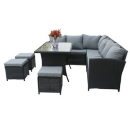 Birchtree Pe Rattan Garden Furniture Set Sofa Chair Foot Stool Table Glass Coffee Table 9 Seater Cushion Outdoor Patio Rfs04 Black - thumbnail 3