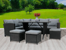 Birchtree Pe Rattan Garden Furniture Set Sofa Chair Foot Stool Table Glass Coffee Table 9 Seater Cushion Outdoor Patio Rfs04 Black - thumbnail 1