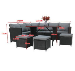 Birchtree Pe Rattan Garden Furniture Set Sofa Chair Foot Stool Table Glass Coffee Table 9 Seater Cushion Outdoor Patio Rfs04 Black - thumbnail 6