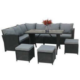 Birchtree Pe Rattan Garden Furniture Set Sofa Chair Foot Stool Table Glass Coffee Table 9 Seater Cushion Outdoor Patio Rfs04 Black - thumbnail 5