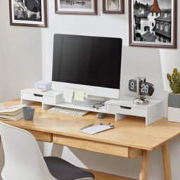 Sobuy Bbf04-W, 2 Drawers Computer Screen Monitor Stand Desk Organizer,w106Xd22Xh11 - thumbnail 2