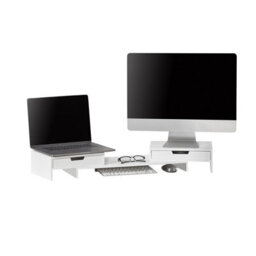 Sobuy Bbf04-W, 2 Drawers Computer Screen Monitor Stand Desk Organizer,w106Xd22Xh11 - thumbnail 1