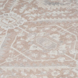 Loomed Neutral Beige Geometric Medallion Anti Slip Washable Runner Rug 80X300Cm - thumbnail 2