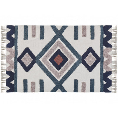 Beliani Handwoven Cotton Rug 140 X 200 Cm Multicolour Scandinavian Low-Pile Rectangular Rug - image 1