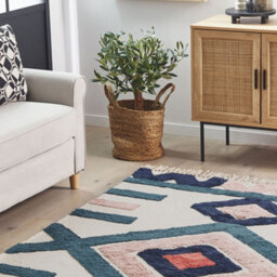 Beliani Handwoven Cotton Rug 140 X 200 Cm Multicolour Scandinavian Low-Pile Rectangular Rug - thumbnail 2
