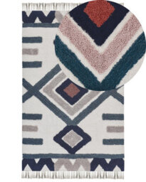Beliani Handwoven Cotton Rug 140 X 200 Cm Multicolour Scandinavian Low-Pile Rectangular Rug - thumbnail 3