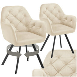 Tectake Set Of 2 Armchair Lucia - Padded, Quilted Pattern, 180 Degree Swivel Chair  - Cream