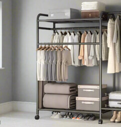 Modcraft Heavy Duty Double Clothes Rail Rack With Wheels & Storage Shelves - thumbnail 6
