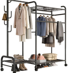 Modcraft Heavy Duty Double Clothes Rail Rack With Wheels & Storage Shelves - thumbnail 4