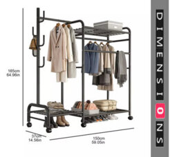 Modcraft Heavy Duty Double Clothes Rail Rack With Wheels & Storage Shelves - thumbnail 5