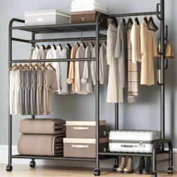 Modcraft Heavy Duty Double Clothes Rail Rack With Wheels & Storage Shelves - thumbnail 1