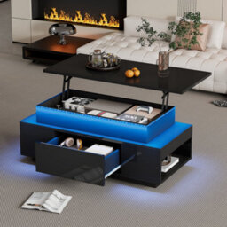 Btm Lift Top High Gloss Coffee Table With Drawer And Led Lights Black - thumbnail 2