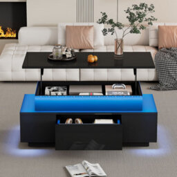 Btm Lift Top High Gloss Coffee Table With Drawer And Led Lights Black - thumbnail 3
