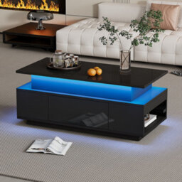 Btm Lift Top High Gloss Coffee Table With Drawer And Led Lights Black - thumbnail 4