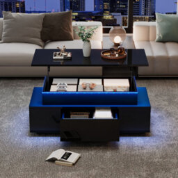 Btm Lift Top High Gloss Coffee Table With Drawer And Led Lights Black - thumbnail 5