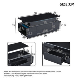 Btm Lift Top High Gloss Coffee Table With Drawer And Led Lights Black - thumbnail 7