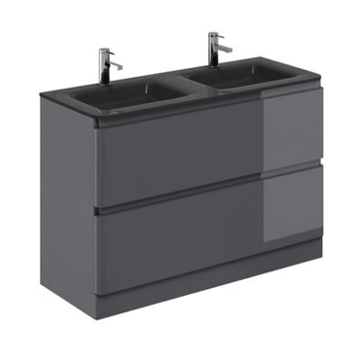 Plum&clay Marvel Gloss Dark Grey Floor Standing Bathroom Vanity Unit With Grey Glass Basin (W)1200mm - image 1
