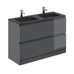 Plum&clay Marvel Gloss Dark Grey Floor Standing Bathroom Vanity Unit With Grey Glass Basin (W)1200mm