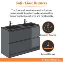 Plum&clay Marvel Gloss Dark Grey Floor Standing Bathroom Vanity Unit With Grey Glass Basin (W)1200mm - thumbnail 3