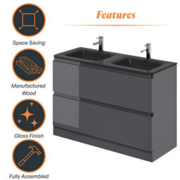 Plum&clay Marvel Gloss Dark Grey Floor Standing Bathroom Vanity Unit With Grey Glass Basin (W)1200mm - thumbnail 5