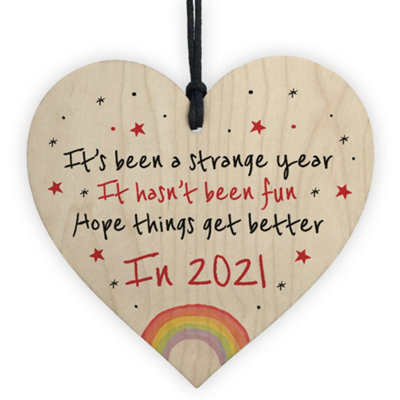 Red Ocean 2020 Christmas Tree Decoration New Year Gifts Wood Heart Lockdown Quarantine Gifts - image 1